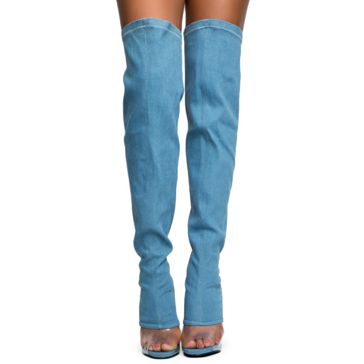 Cape Robbin Lola-15 Denim Heeled Boots Denim