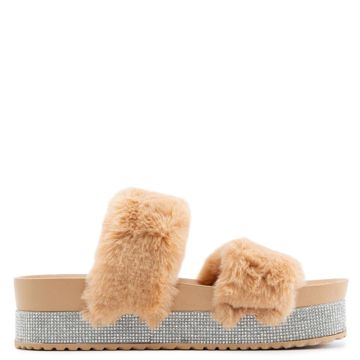 Nighttime-03 Double Band Fur Sandals