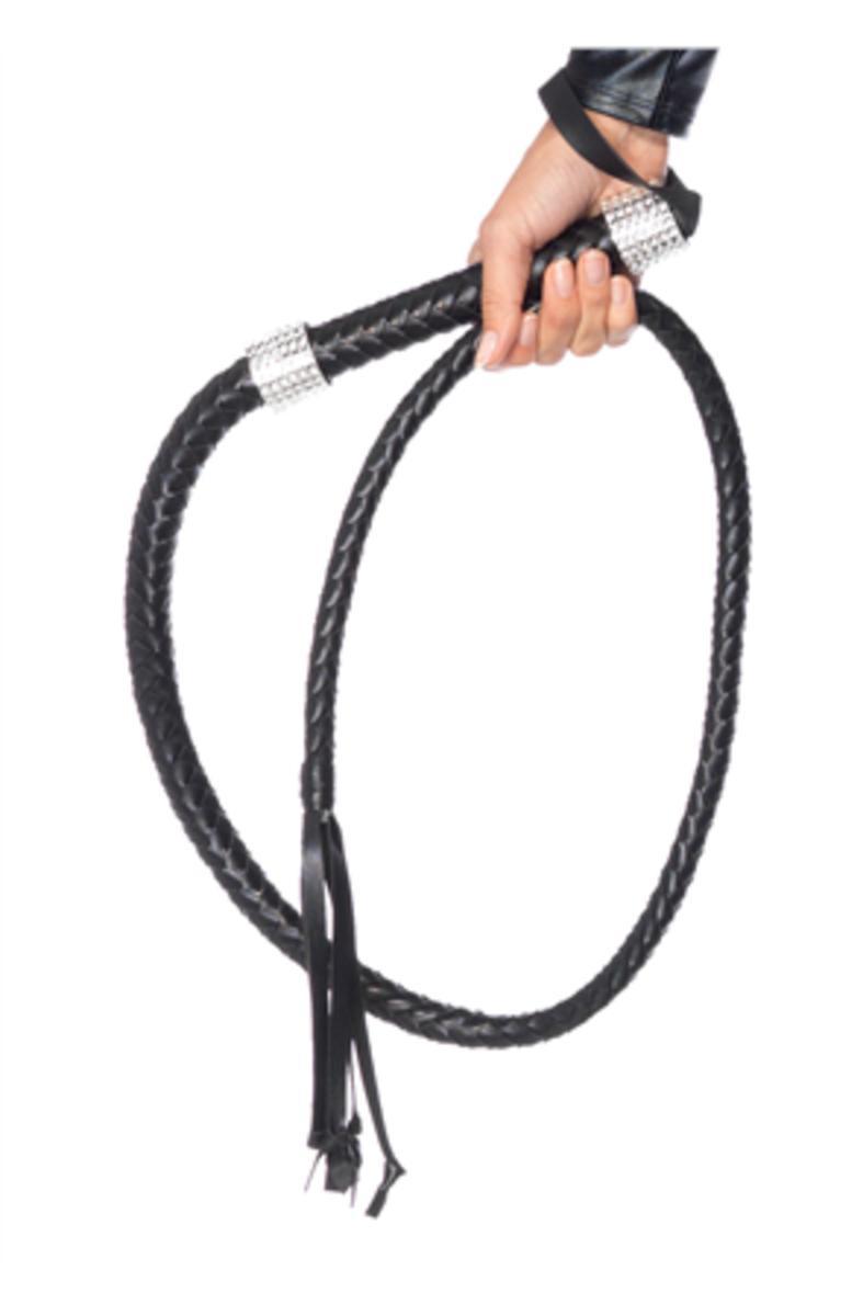 Rhinestone handle vixen whip in BLACK