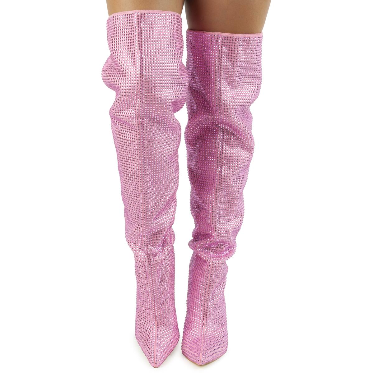 Nano-1 Rhinestone High Heel Boots