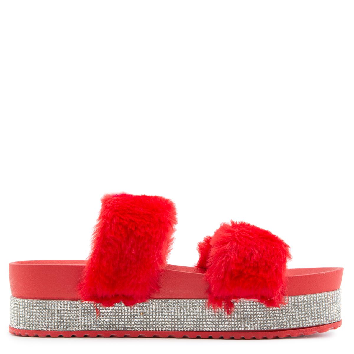 Nighttime-03 Double Band Fur Sandals