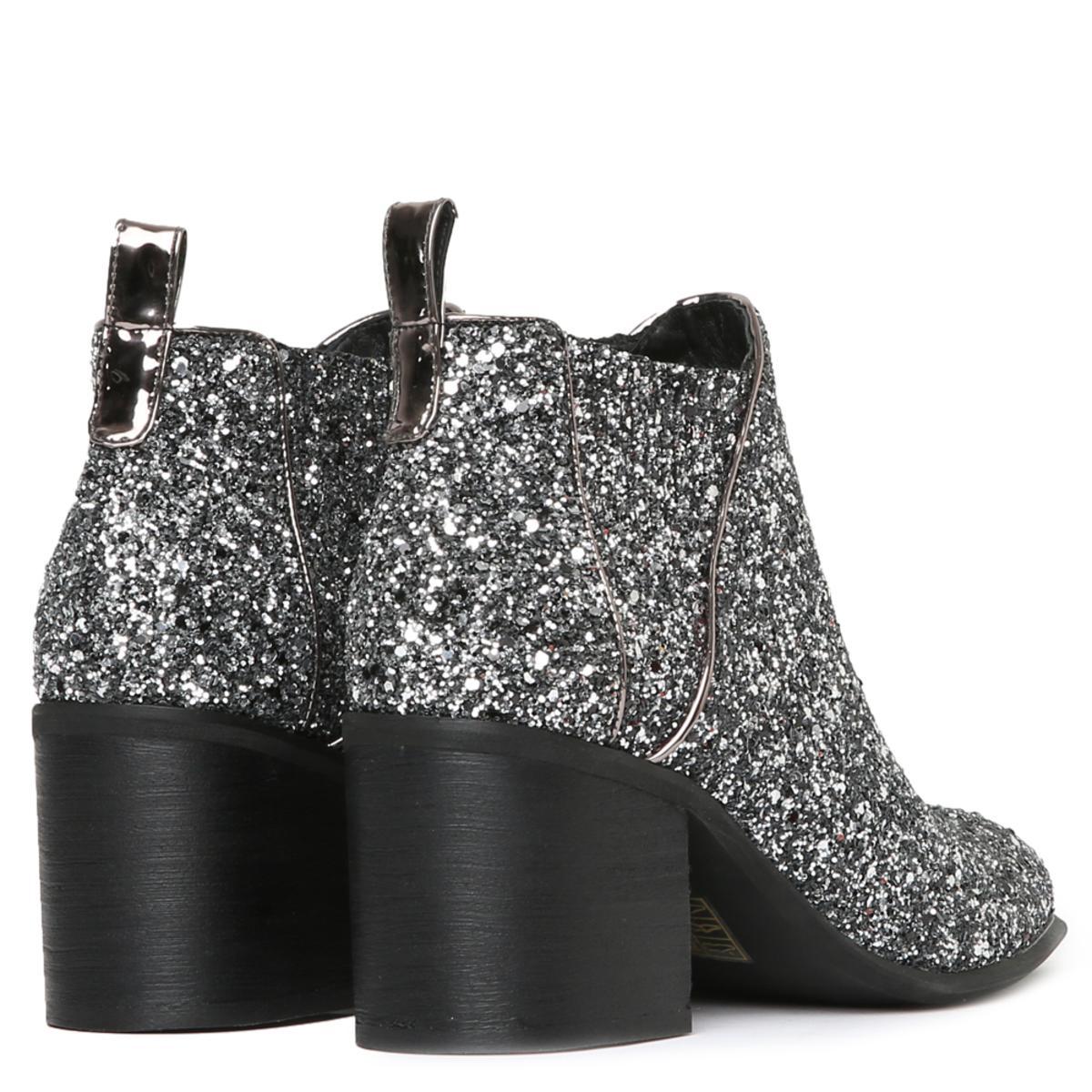 Viggo Glitter Pewter Heeled Booties