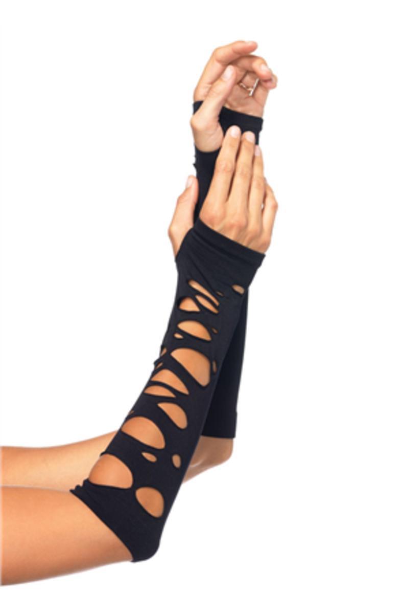 Distressed arm warmers in BLACK