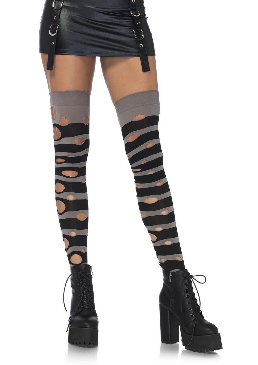 Distressed opaque striped thig