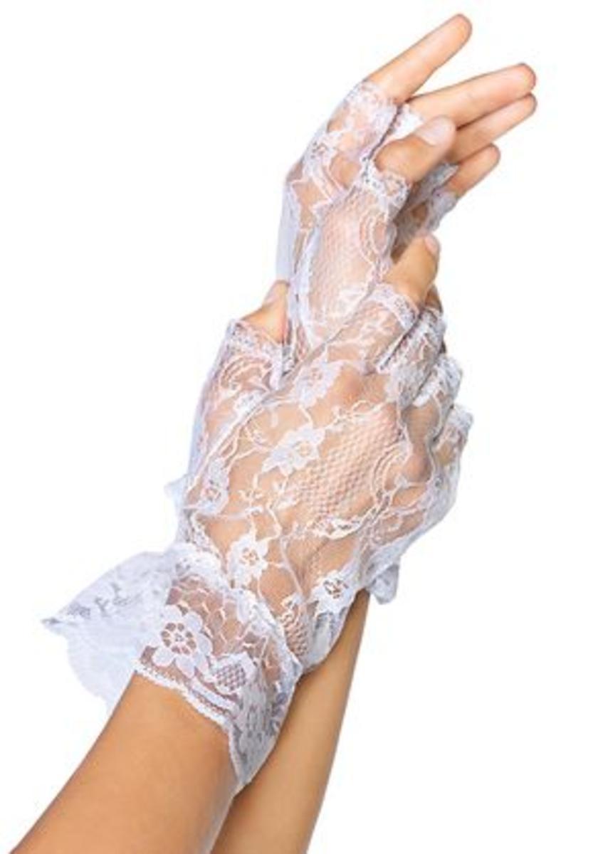 (Dz. Pack) Lace Fingerless Wrist Ruffle Gloves in WHITE