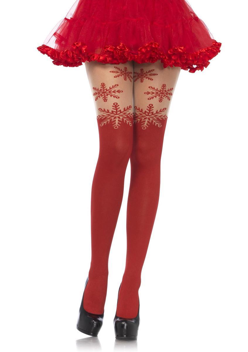 Spandex snowflake opaque pantyhose w/sheer thigh accent
