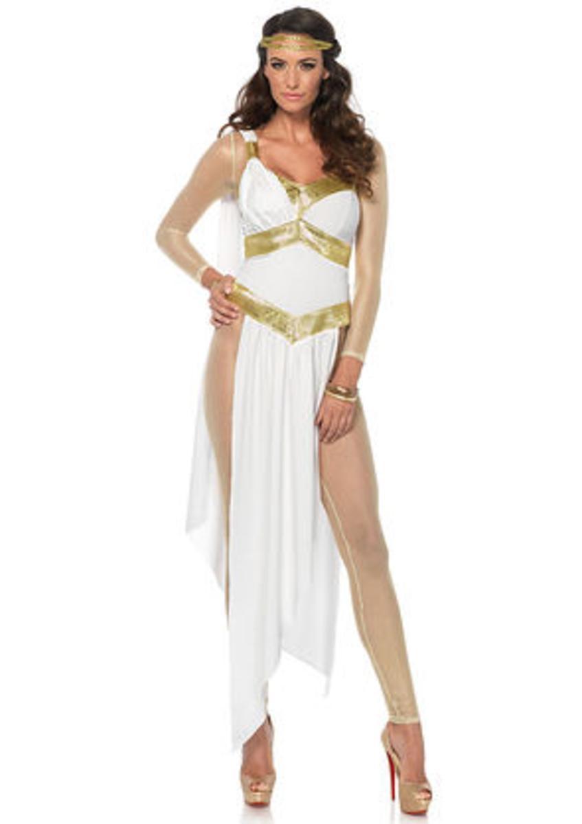 3PC.Golden Goddess,catsuit,high cut dress,head piece in WHITE/GOLD