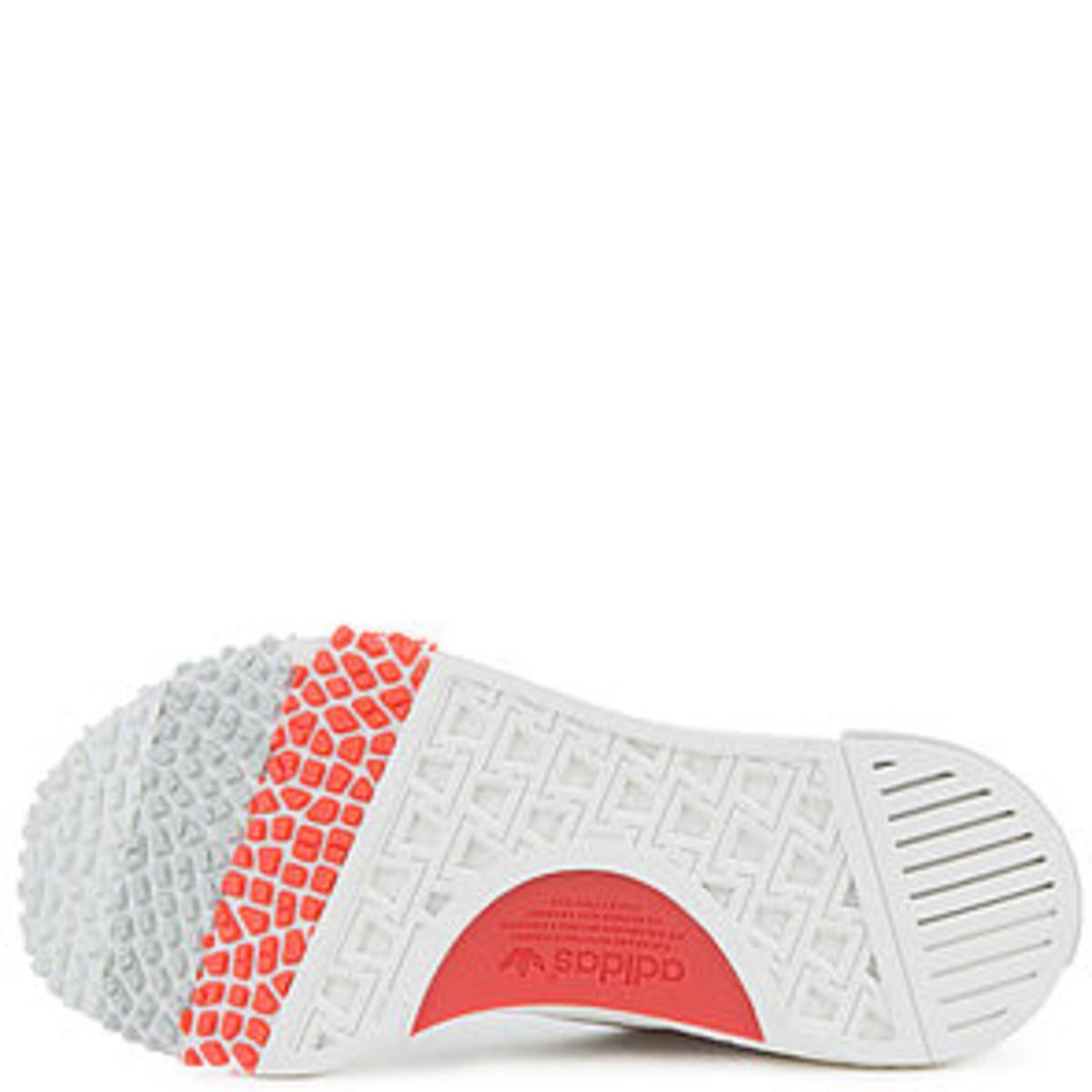 The Women's NMD Racer Primeknit in White and Trace Scarlet