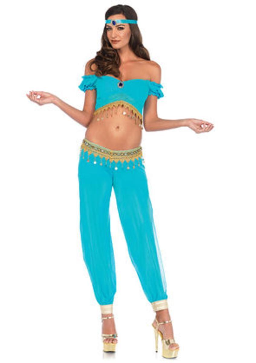 The 3PC. Desert Beauty, Crop Top, Harem Pants w/pantie, Headpiece in Turquoise