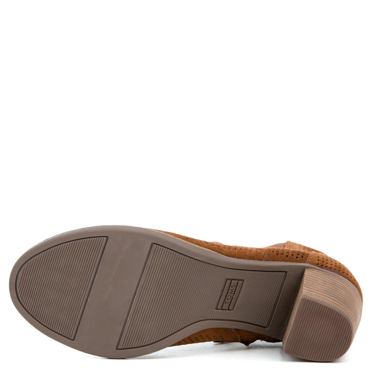 Toms Majorca Peep Toe Cinnamon Suede Perforated Bootie