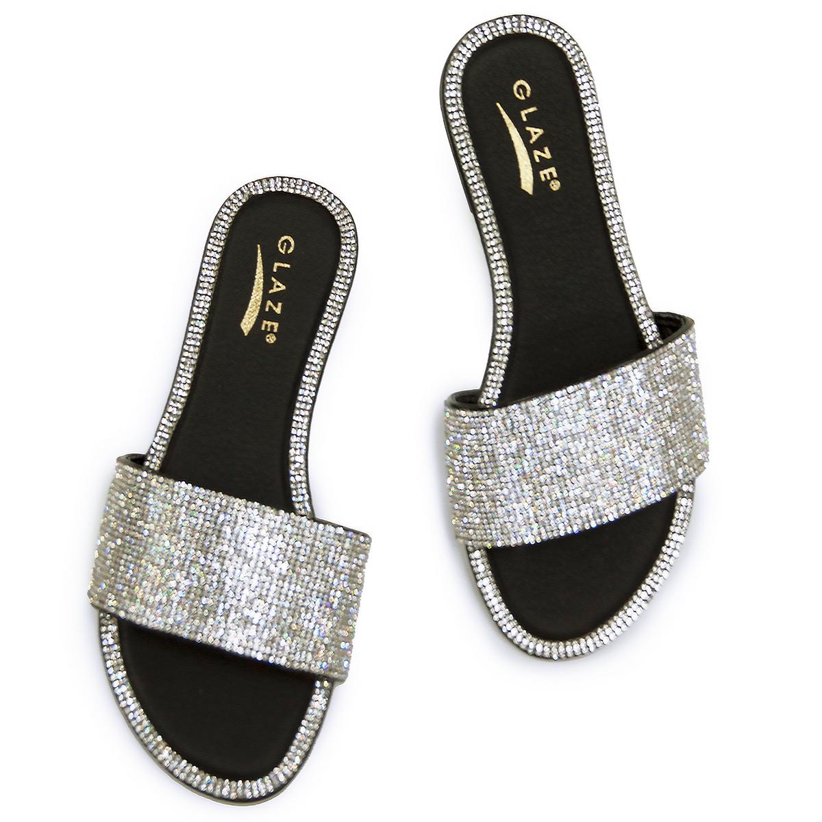 Honey-62 Rhinestone Flat Sandal – - Main Image