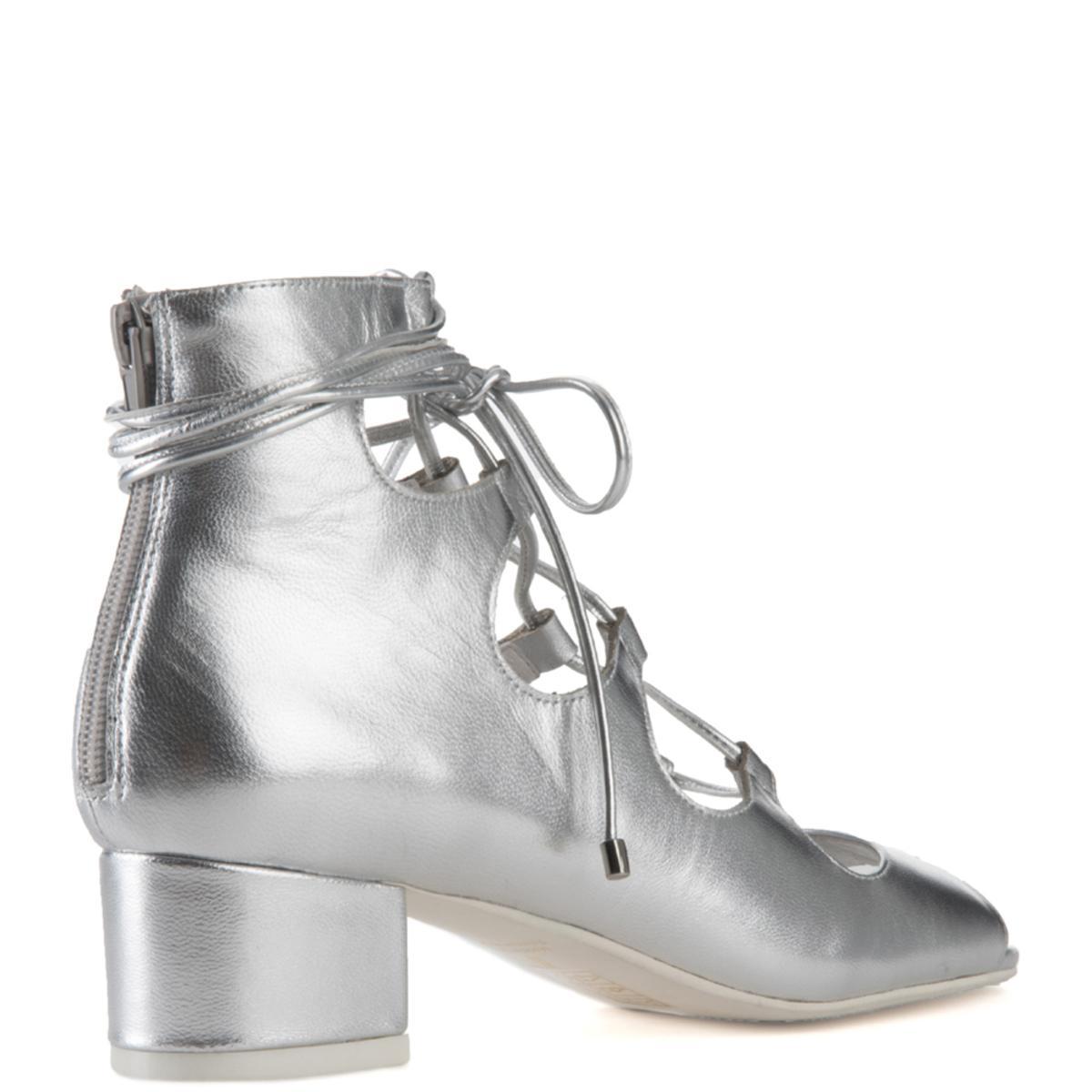 Jeffrey Campbell Astute Silver Lace-up Heel Booties Silver