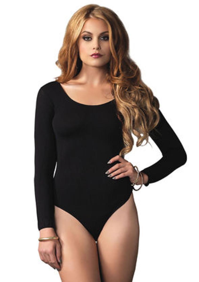 140D Opaque Long Sleeves Bodysuit in BLACK