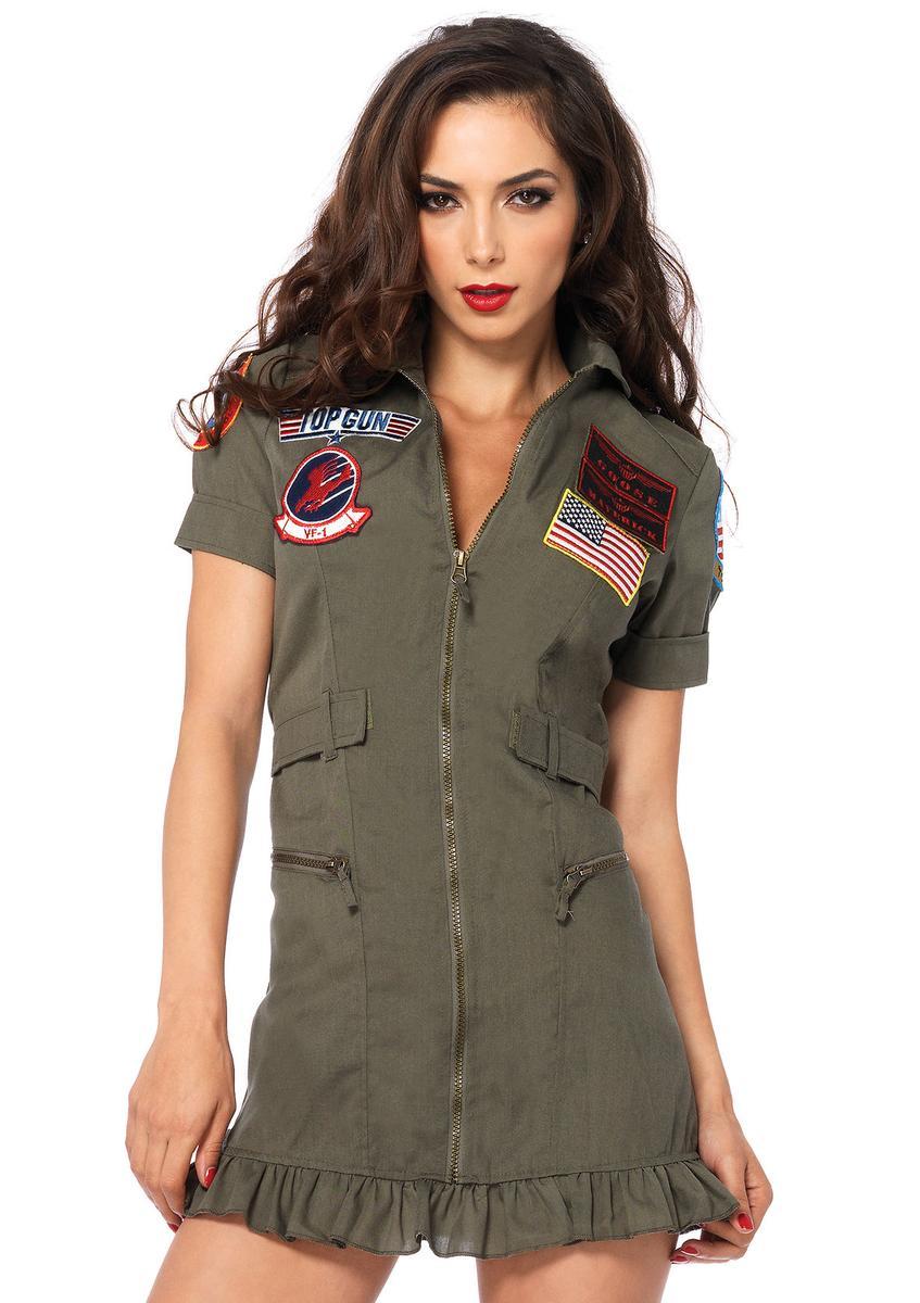 Top Gun Flight Dress,zipper front dress in KHAKI