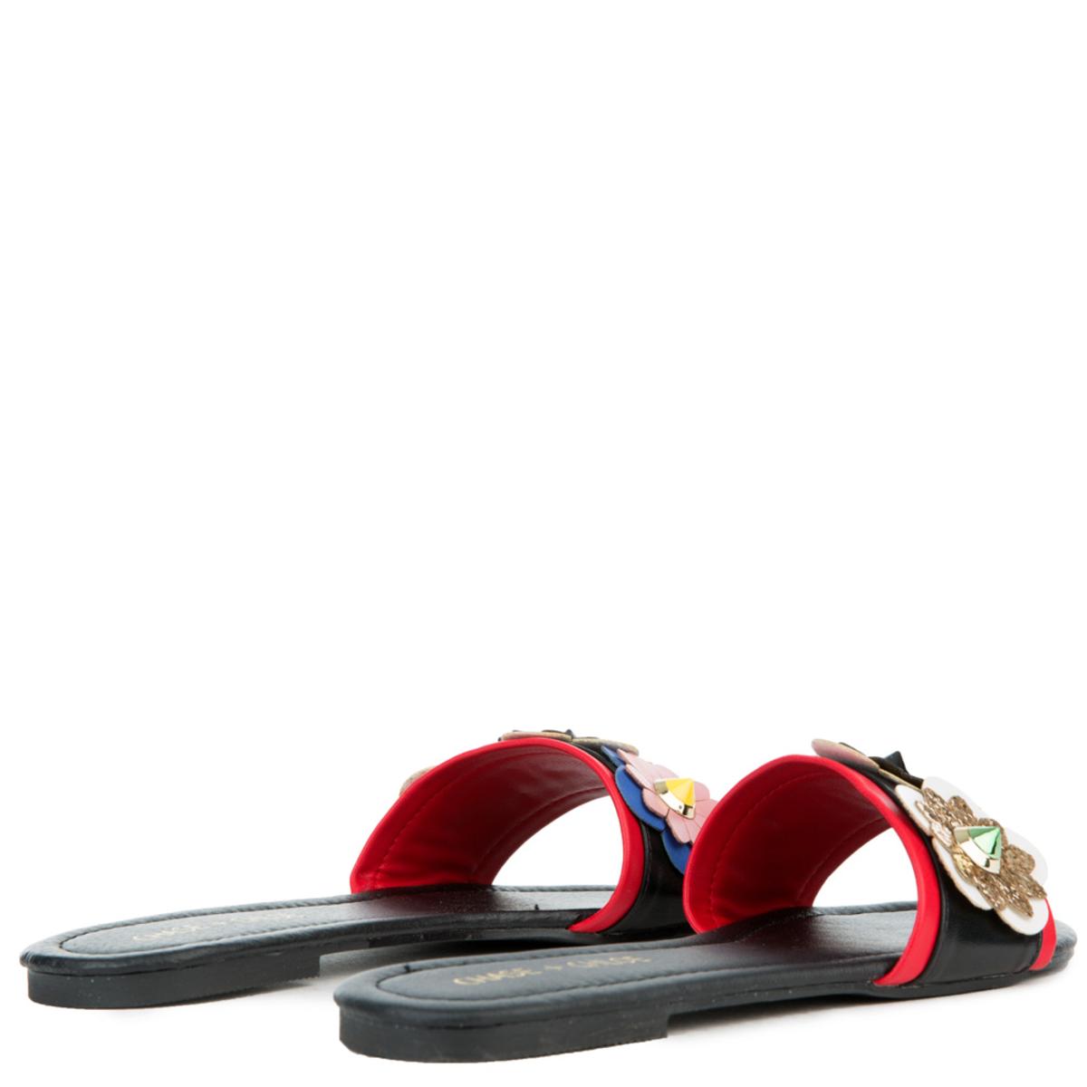 Joy-1 Black with Flowers Sandals BLACK