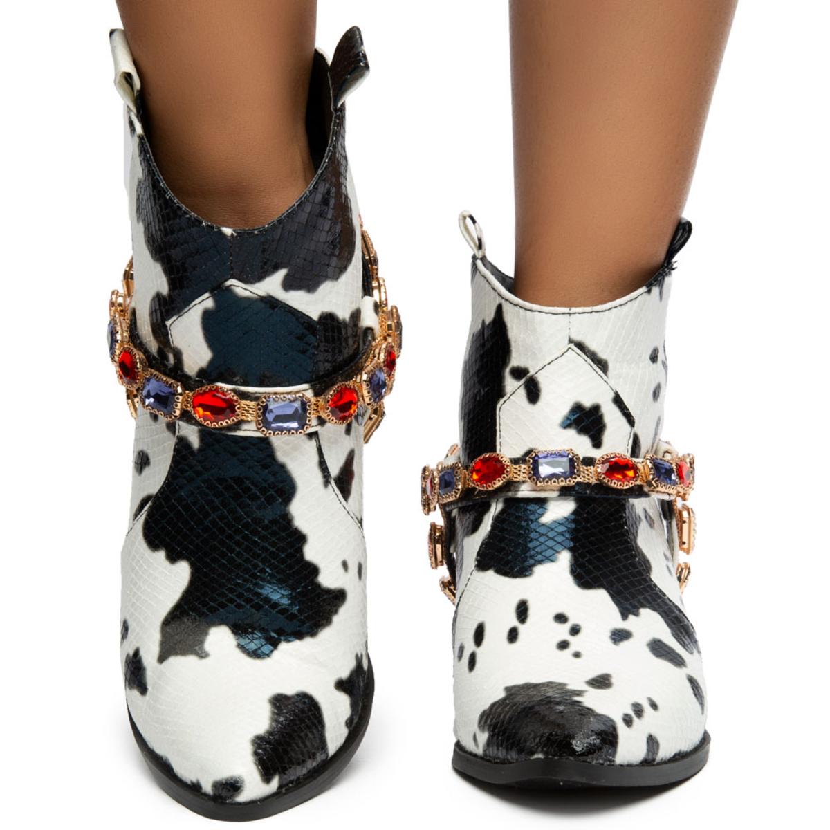 Kaly-1 Cow Print and Gems Boots