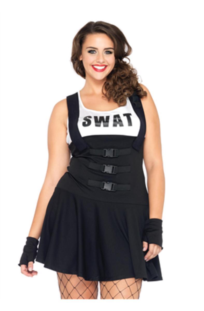 The 4PC. Sultry SWAT Officer Tank Dress Fingerless Gloves arm Band Garter in Black