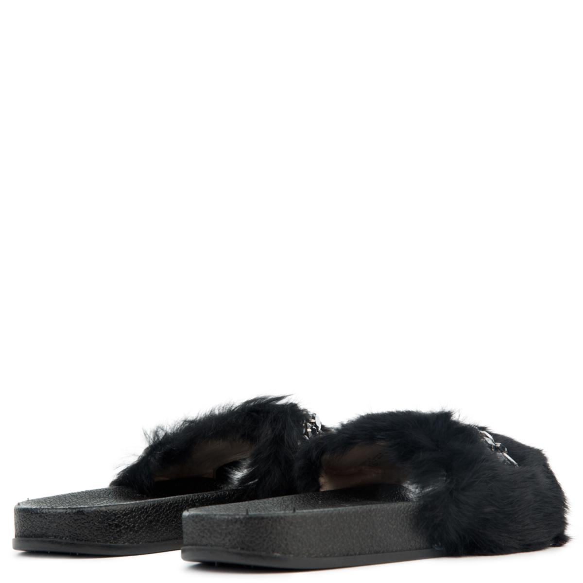 Furry Black Slides  BLACK
