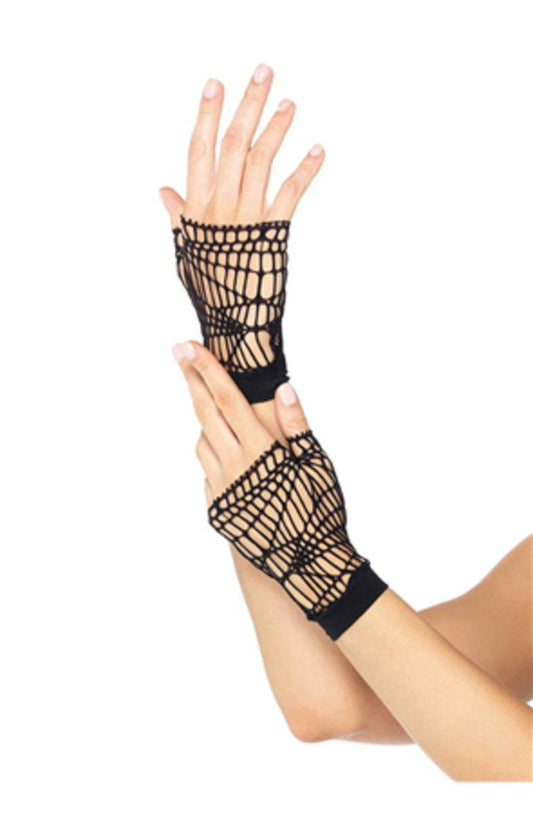 The Distressed Net Fingerless Gloves in Black