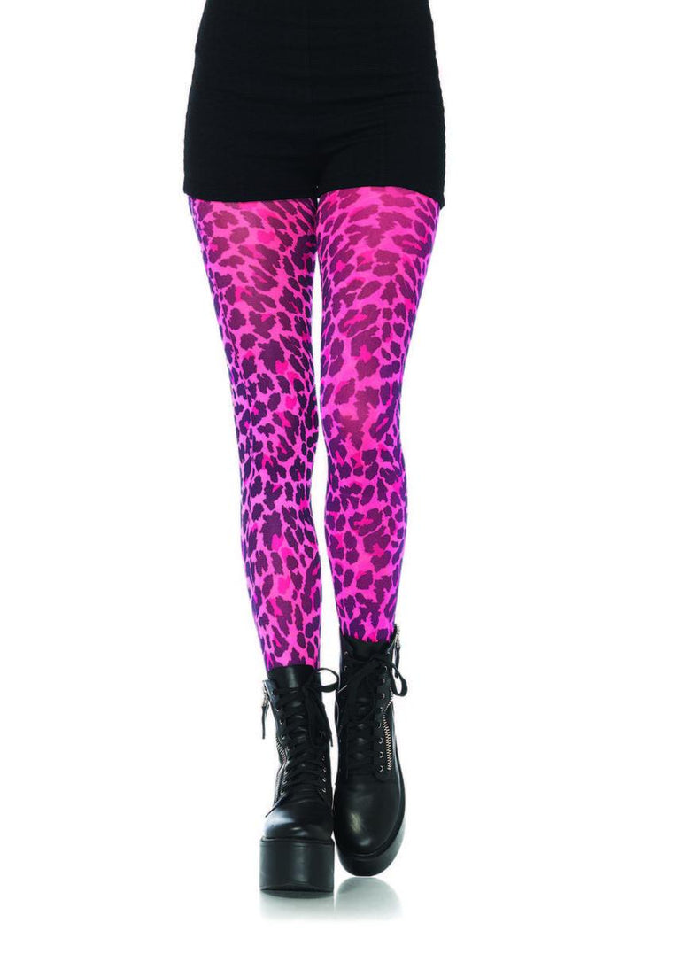 Neon leopard print opaque tights in NEON PINK