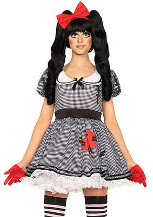 The 3PC. Wind-Me-Up Dolly, Dress w/Silver Turn Key, Bow, Headband in Black and White