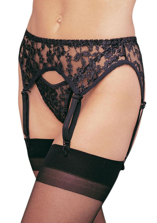 Lace Garter Belt W/Thong (6 piece set) in BLACK