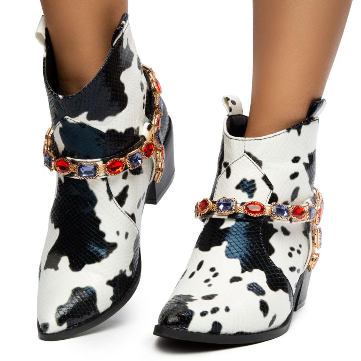 Kaly-1 Cow Print and Gems Boots