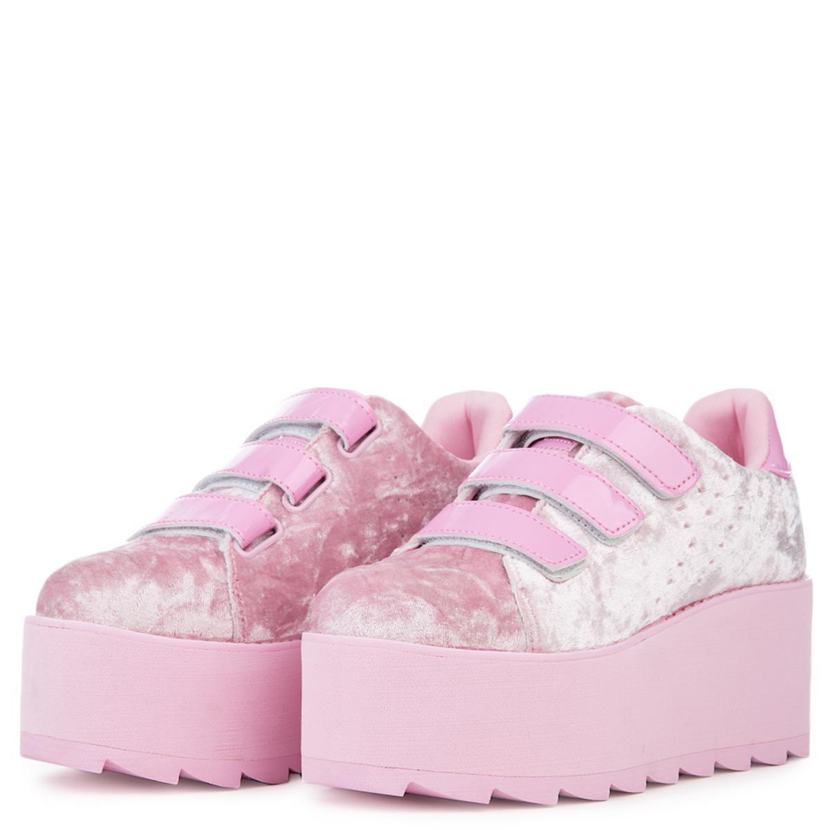 YRU LaLa Velcro Pink Velvet Platform Sneakers PINK