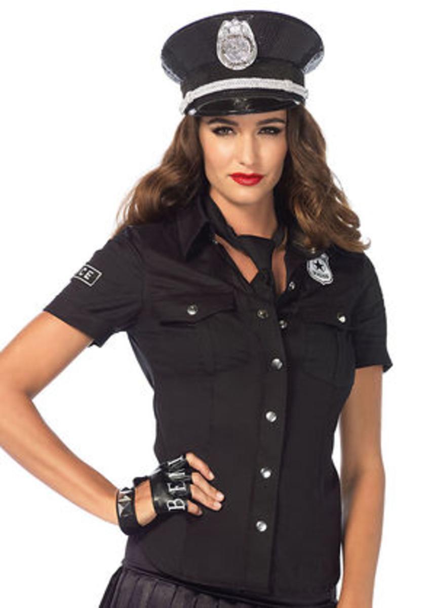 2 PC.Police shirt with badge accents and tie in BLACK