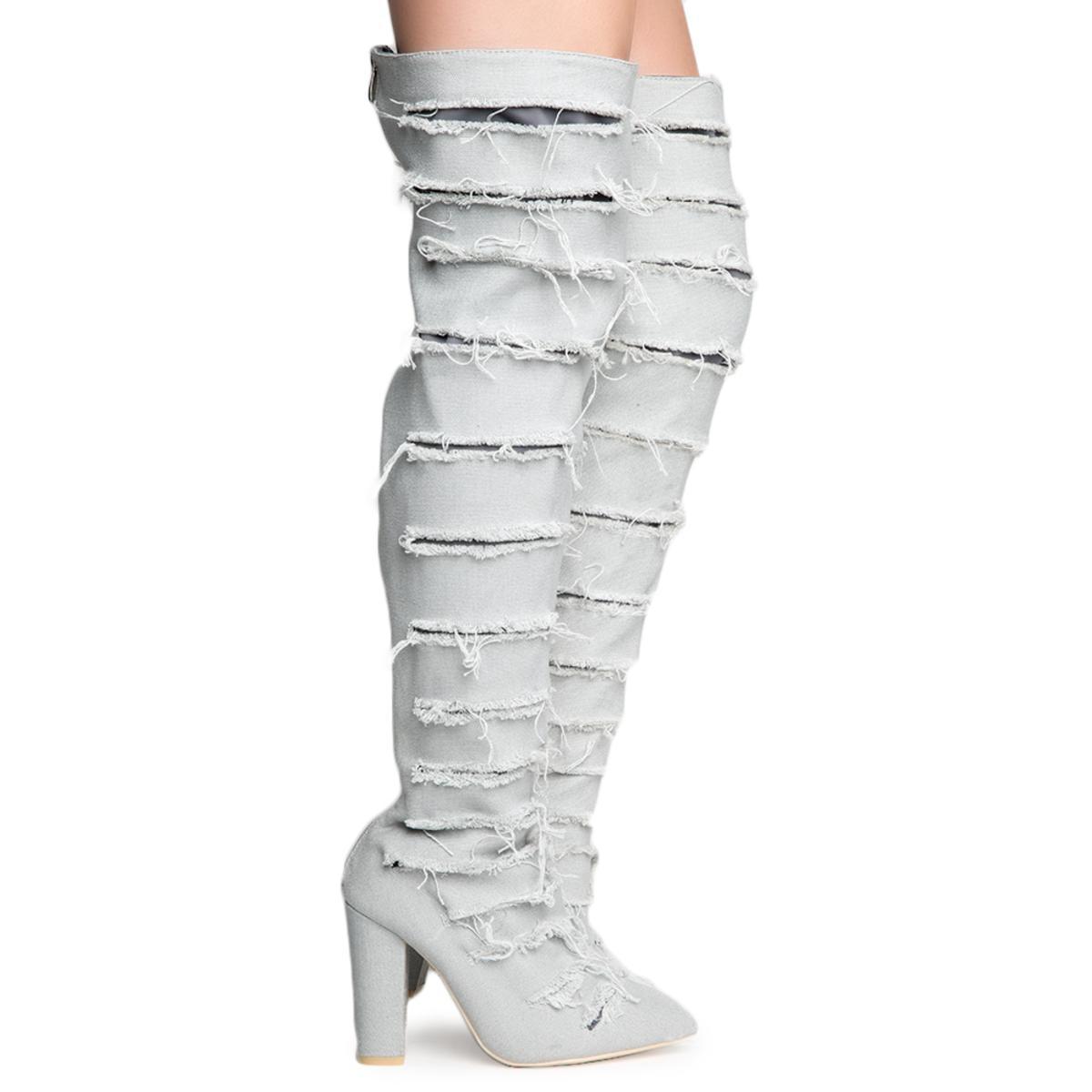 Beautiful-8 Ripped Heeled Thigh High Boots