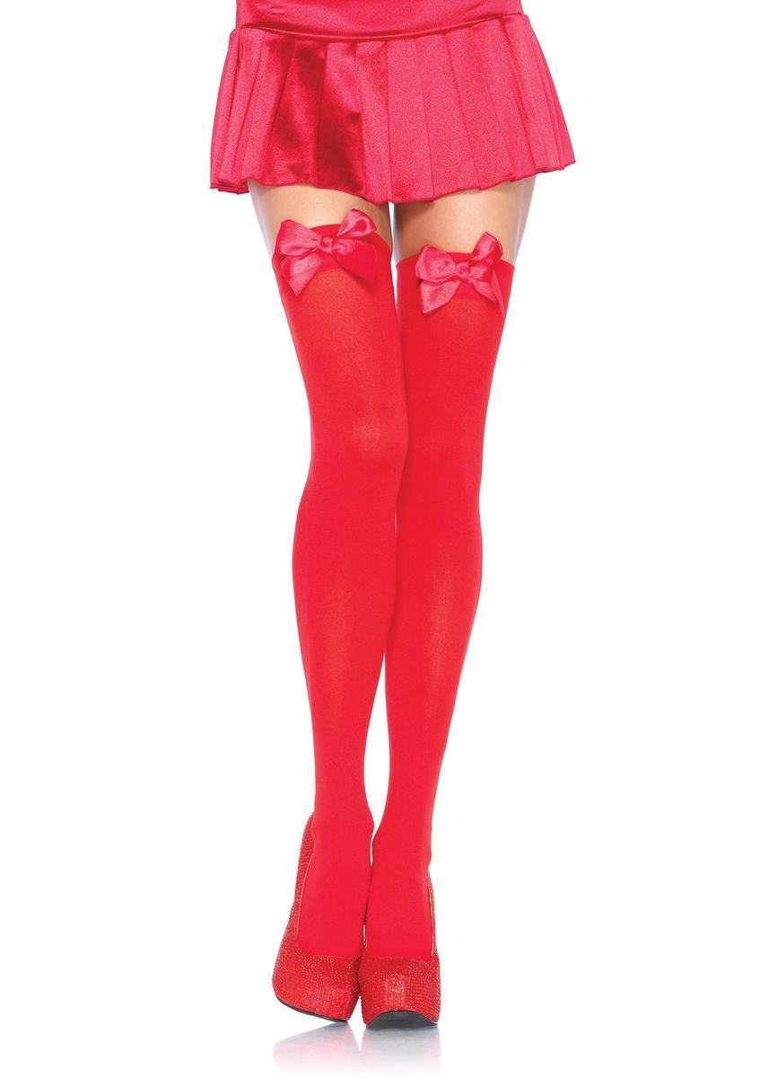 Nylon Over The Knee W/Bow in RED