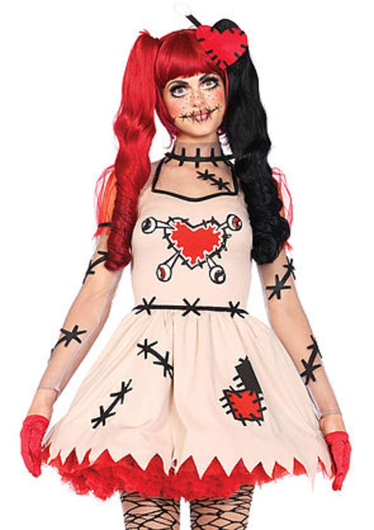The 2PC. Voodoo Cutie, Dress with Stitch and Pin Accents, Hair Clip in Multi-color