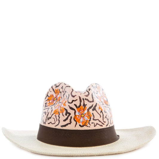 Animal Print Orange Panama Hat