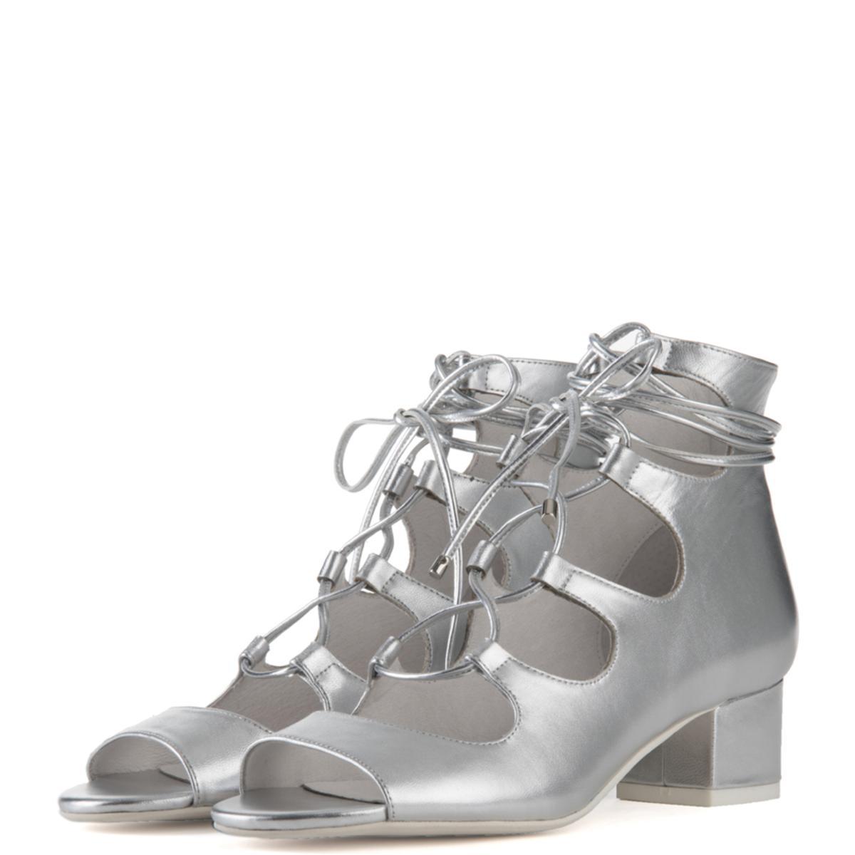 Jeffrey Campbell Astute Silver Lace-up Heel Booties Silver