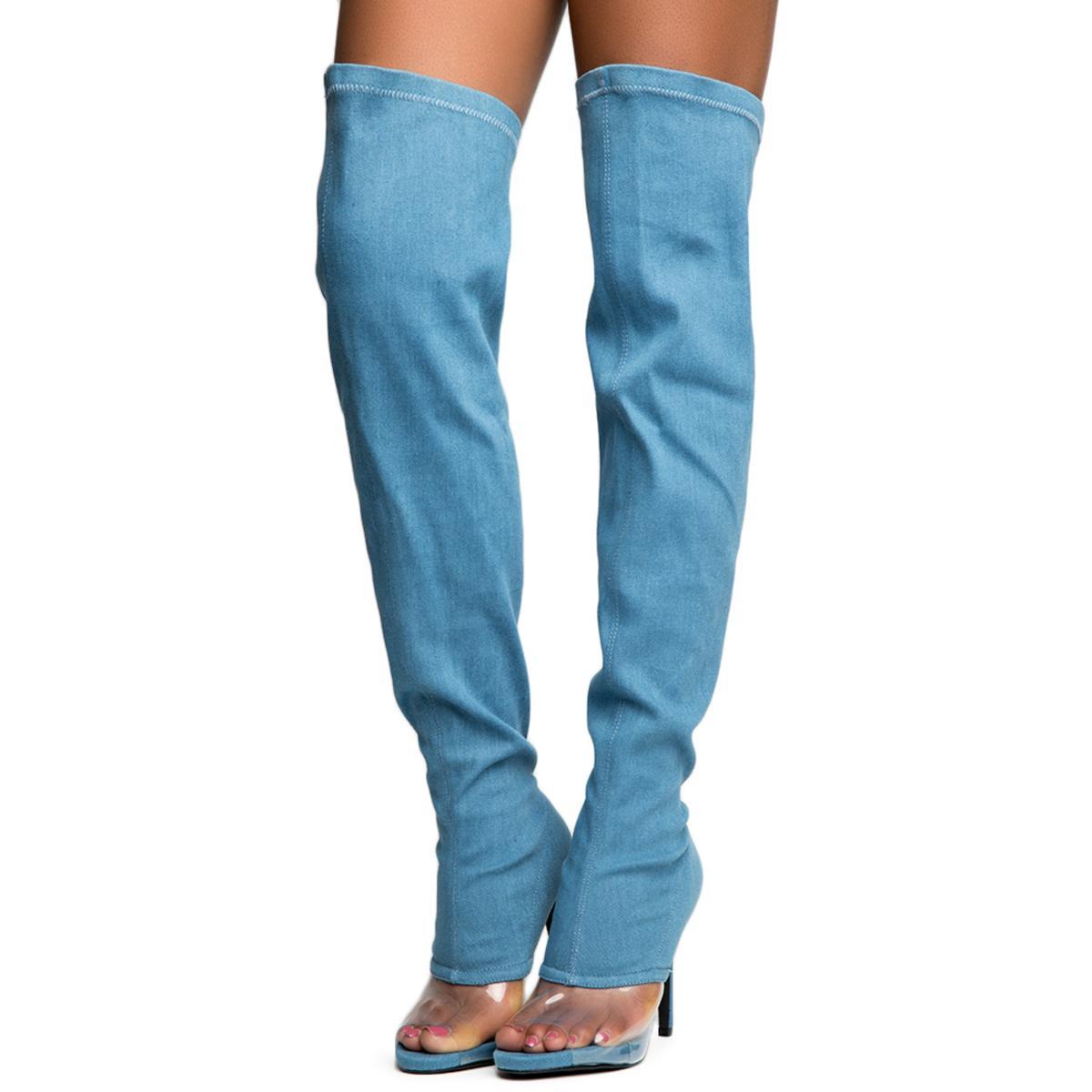 Cape Robbin Lola-15 Denim Heeled Boots Denim