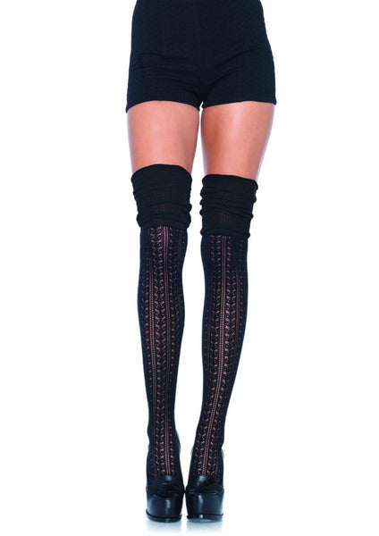 Acrylic pointelle over the knee scrunch sock in BLACK