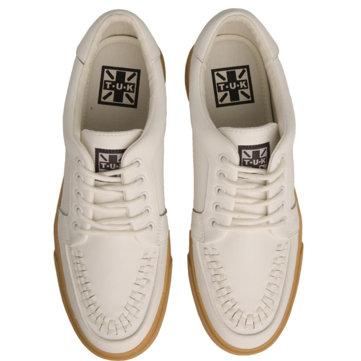 T.U.K for Men: White Leather No-Ring VLK Sneakers