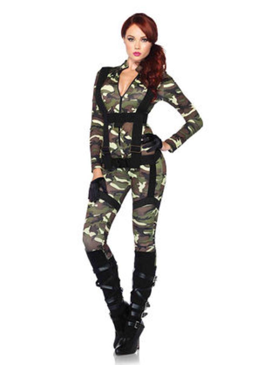 2PC.Pretty Paratrooper,zipper front camo jumpsuit and body harness in CAMO