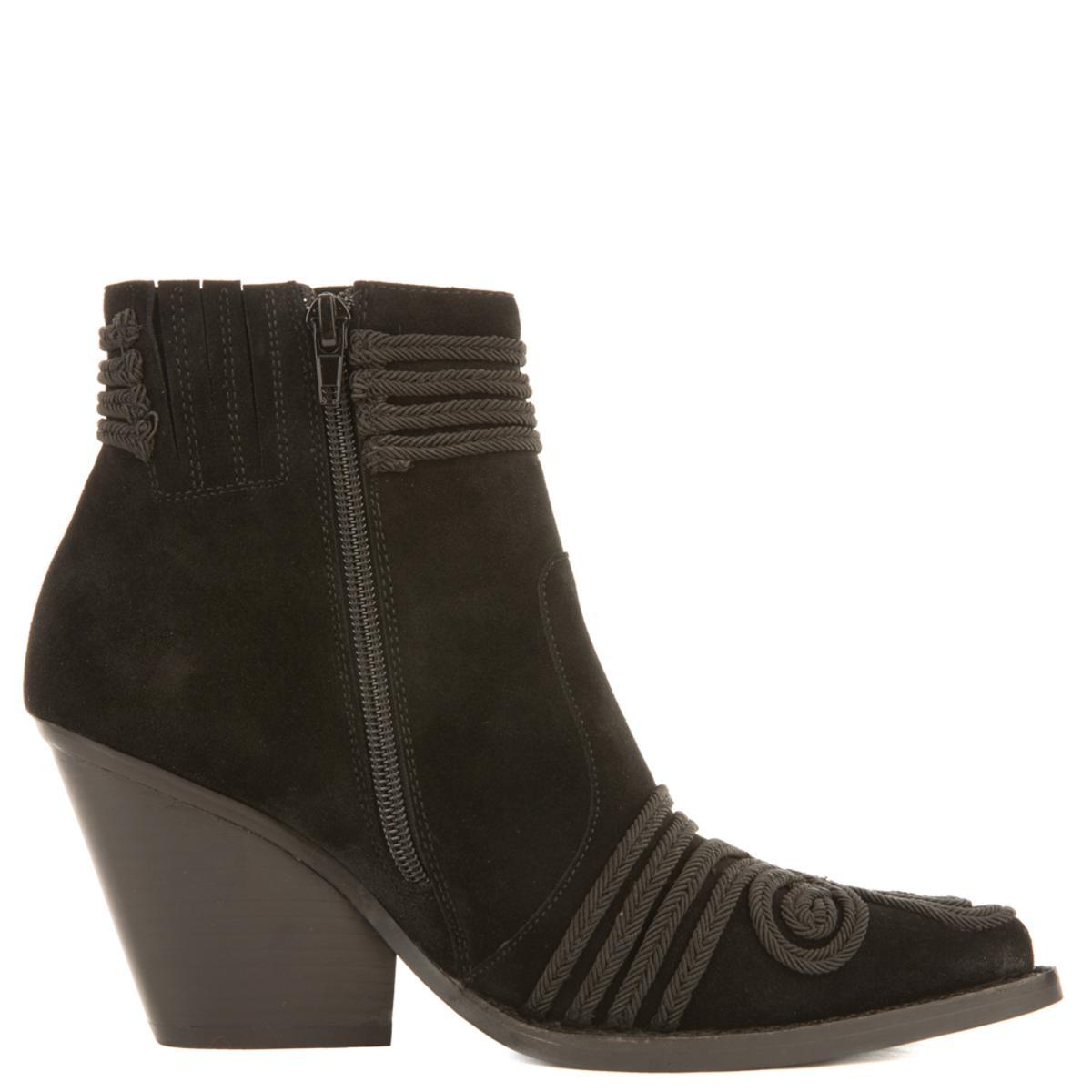 Jeffrey Campbell Gatlin-EMB Black Suede Heeled Booties BLACK