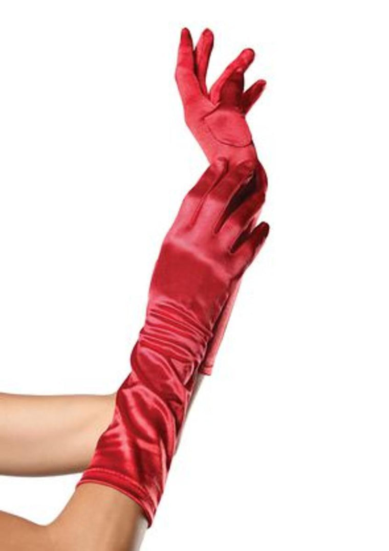 ELBOW LENGTH SATIN GLOVES in RED