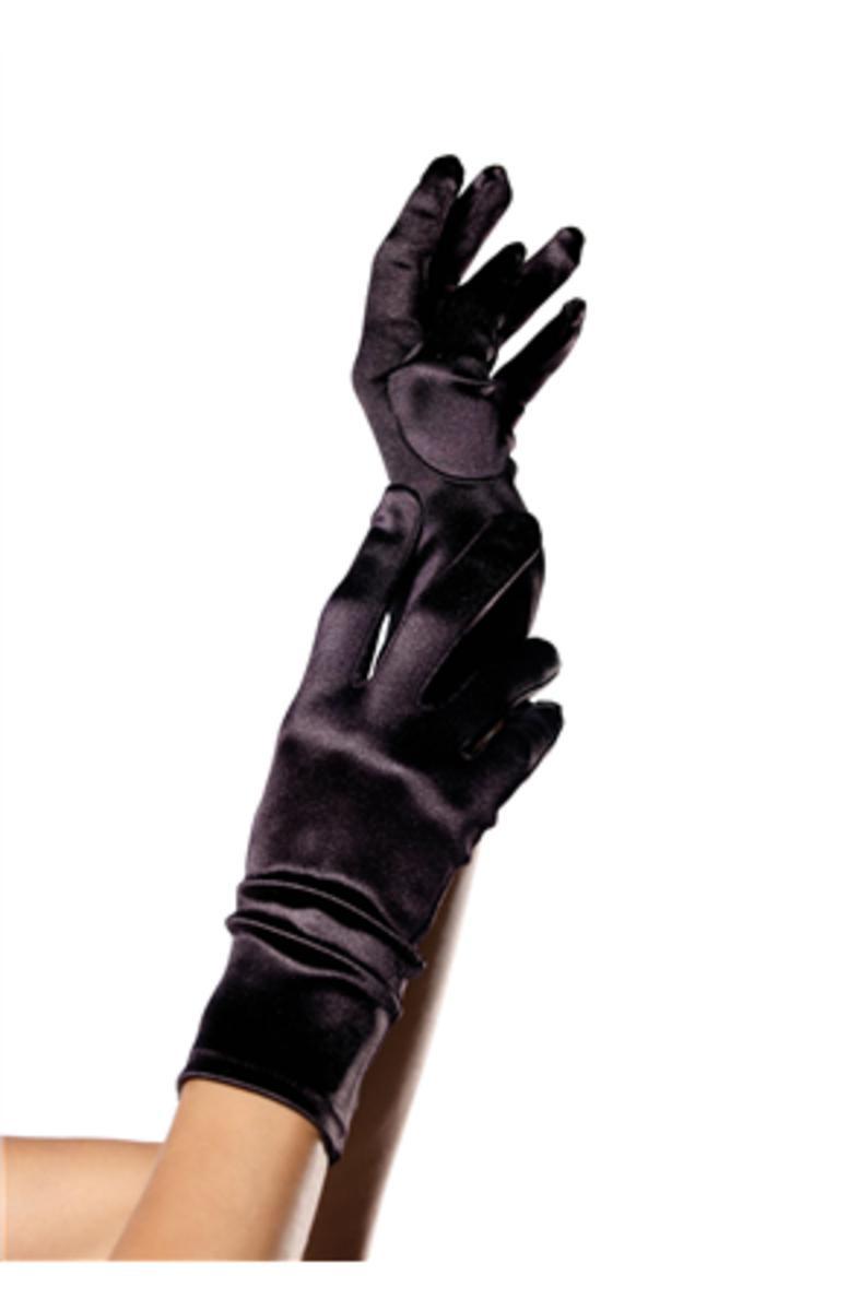 Wrist Length Satin Gloves in BLACK
