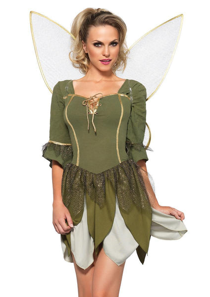 The 2PC. Rebel Tink, Woodland Petal Dress, Gold Lurex Wings in Green