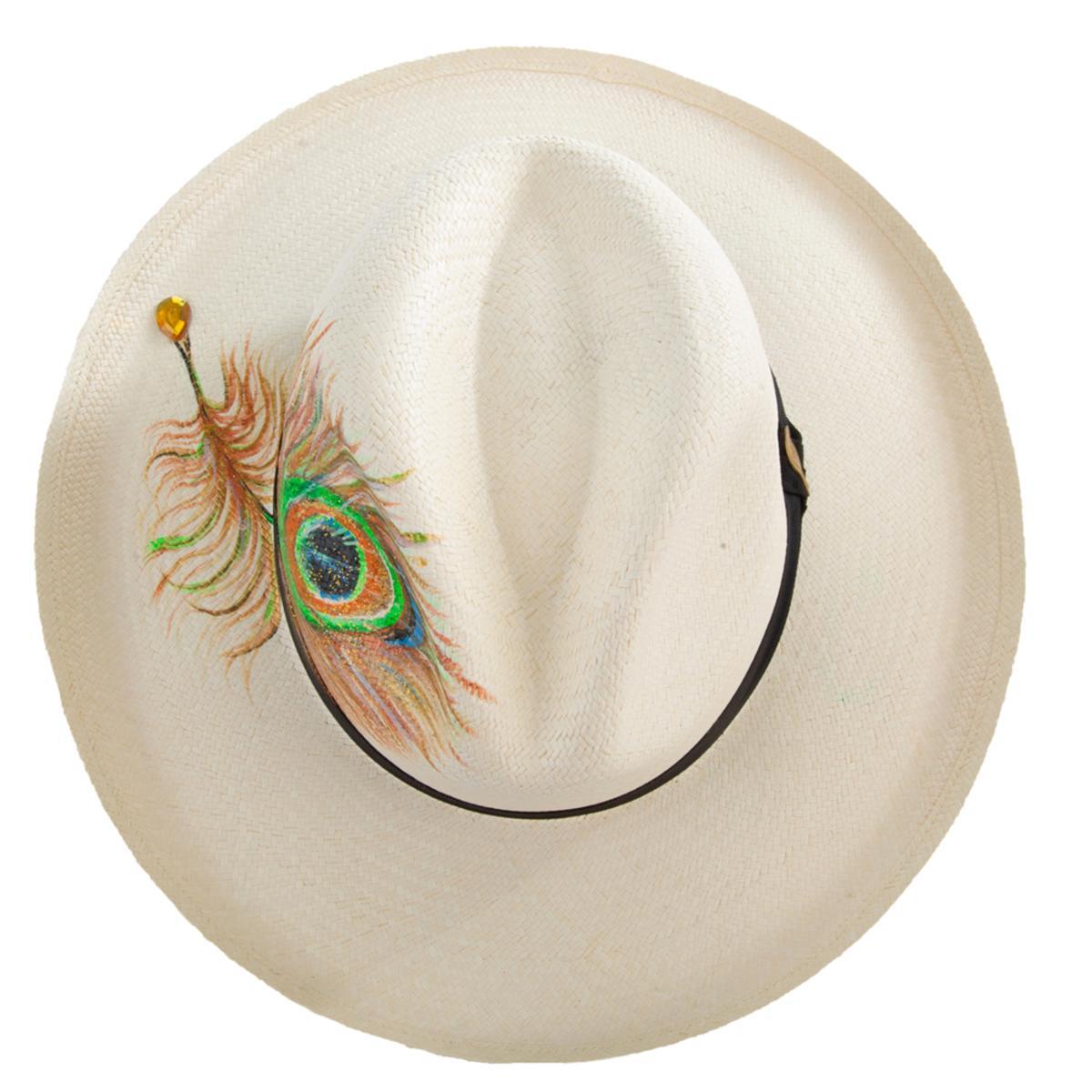 Peacock White Panama Hat Size L