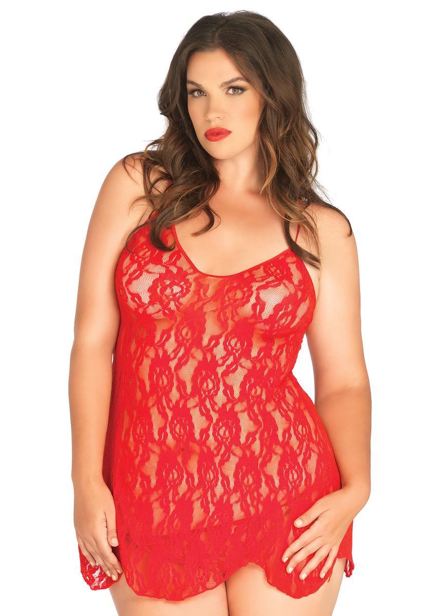 Plus Size Rose Lace Flair Chemise PLUS SI RED