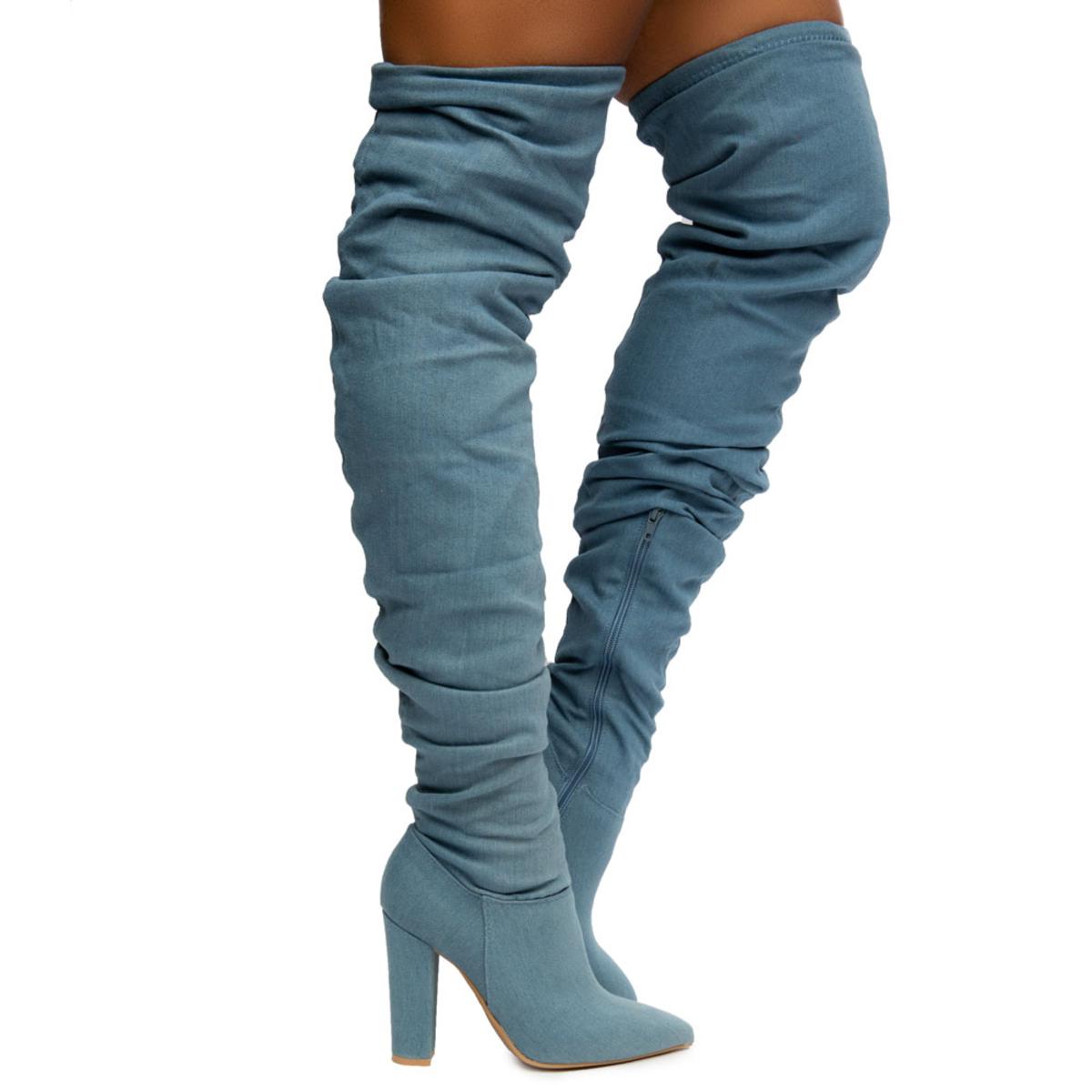 Madam-18 Thigh High Denim Boots