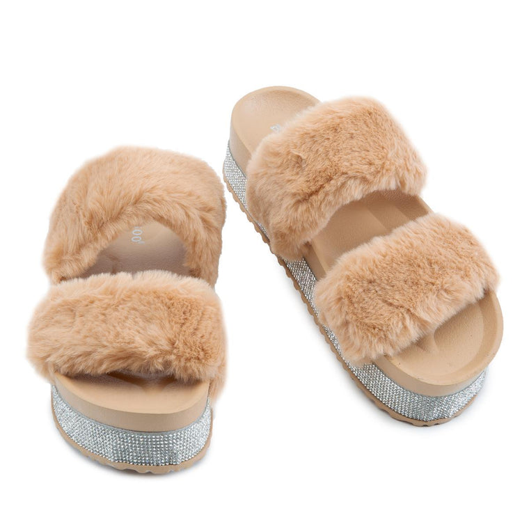 Nighttime-03 Double Band Fur Sandals