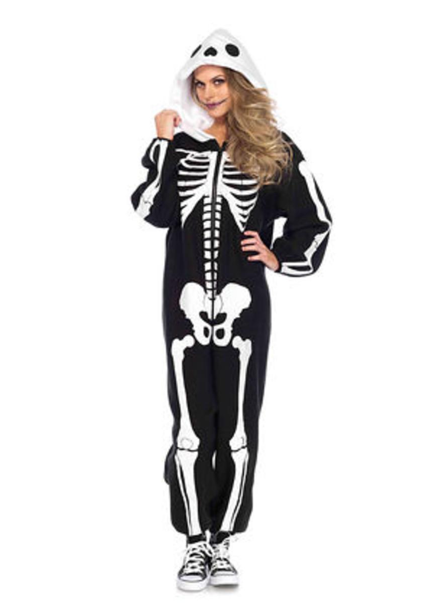 The Skeleton Kigarumi Funsie, Skeleton Onesie w/ Skull Hood in Black and White