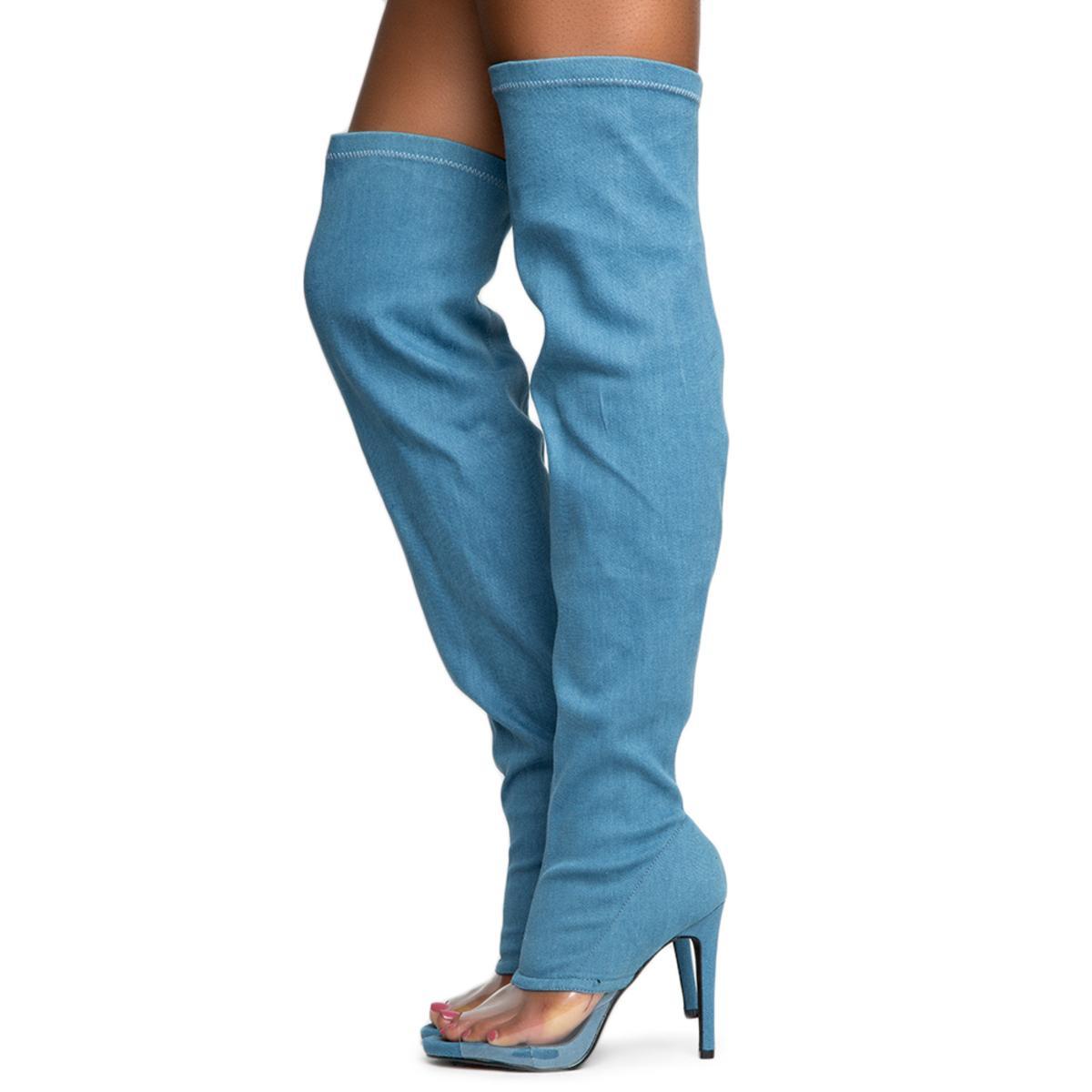 Cape Robbin Lola-15 Denim Heeled Boots Denim