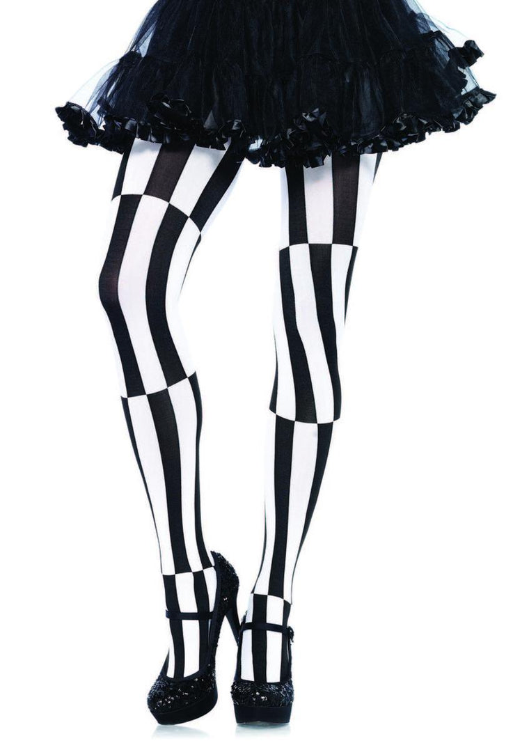 Woven opaque striped optical illusion pantyhose in BLACK/WHITE