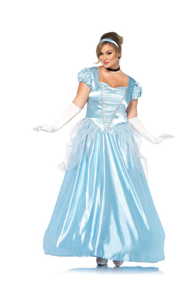 3PC.Classic Cinderella,long satin ball gown,choker,headband in BLUE